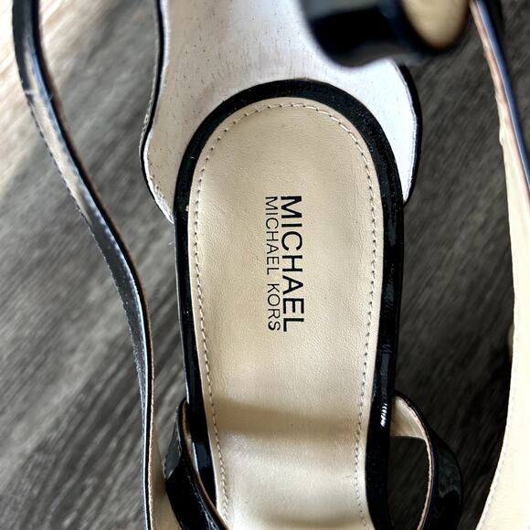 Michael Kors Gabriella Black Patent Leather Espadrille Wedges Platform Sandals - Picture 7 of 16